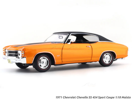 1971 Chevrolet Chevelle SS 454 Sport Coupe model car in orange and black on a white background
