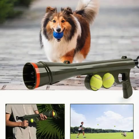 Tennis Ball Launcher for Dogs – Manual Pet Tennis Ball Thrower with Shoulder Strap & 2 Tennis Balls – Battery‑Free Interactive Fetch & Training Tool