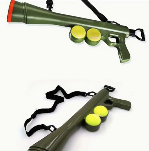 Tennis Ball Launcher for Dogs – Manual Pet Tennis Ball Thrower with Shoulder Strap & 2 Tennis Balls – Battery‑Free Interactive Fetch & Training Tool