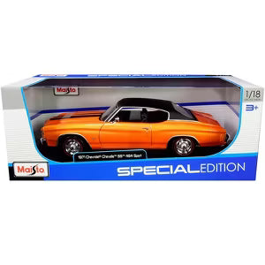 Model car in a box with 'Maisto' branding on a white background