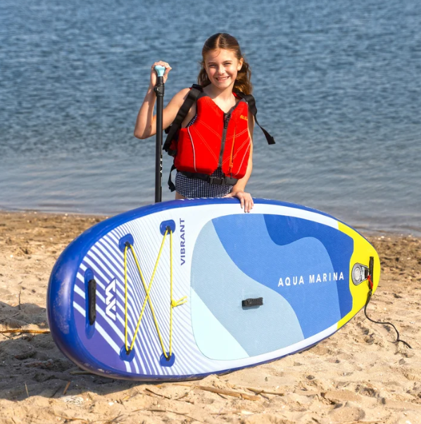 Aqua Marina Vibrant 8 ft Youth Inflatable Stand-Up Paddle Board | Kids SUP with Paddle, Pump, Leash & Backpack
