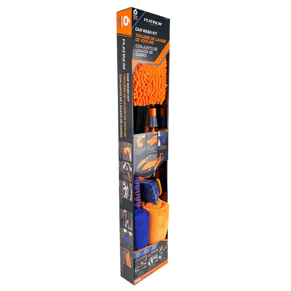 6-Piece Car Wash Kit with XXL Extendable Dip & Wash Tool | Chenille Microfiber Mitt, Drying Towel, Wheel Brushes & Detailing Brush