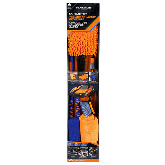6-Piece Car Wash Kit with XXL Extendable Dip & Wash Tool | Chenille Microfiber Mitt, Drying Towel, Wheel Brushes & Detailing Brush