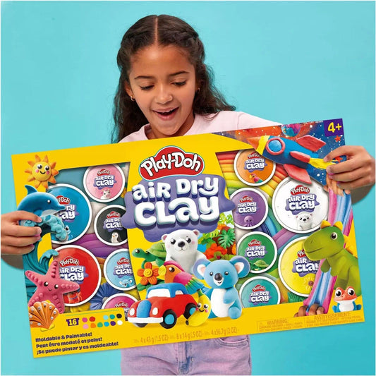 Play-Doh Air-Dry Clay Set – 16 Colours, 14 Tools & Reusable Molding Tray for Kids’ Creative Sculpting