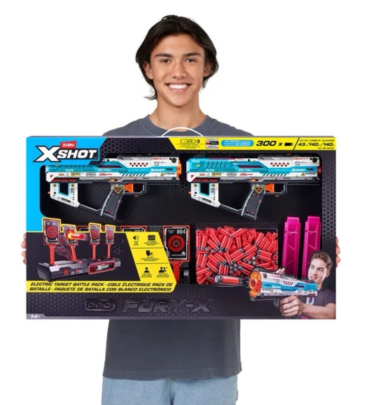 Zuru X-Shot Pro Fury-X Battle Blaster 2-Pack – Foam Dart Blaster Set with Electronic Target & 300 Darts