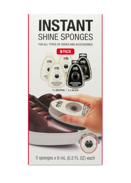 M&B Instant Shine Sponge 5-Pack – 3 Neutral & 2 Black Shoe Shine Sponges with Long-Lasting Shine
