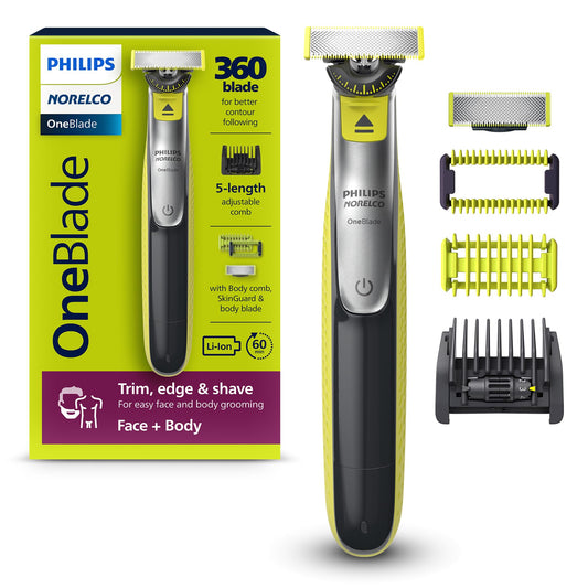 Philips Norelco OneBlade 360 Face + Body Hybrid Electric Trimmer and Shaver, QP2834/70