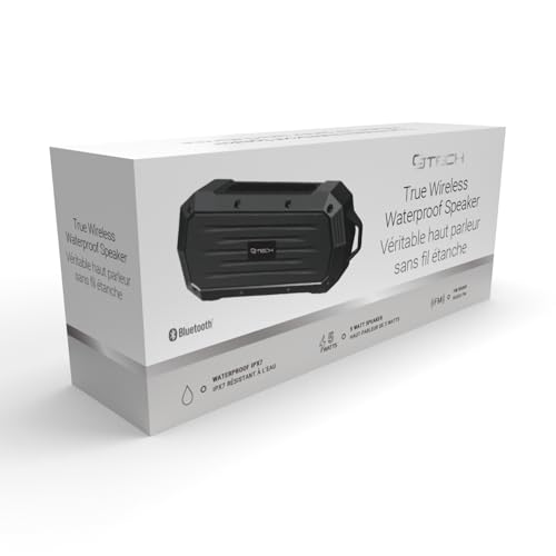 CJ Tech IPX7 Waterproof Bluetooth Speaker, 5W Portable Wireless Speaker with FM Radio, Built-In Mic, USB & microSD | Black