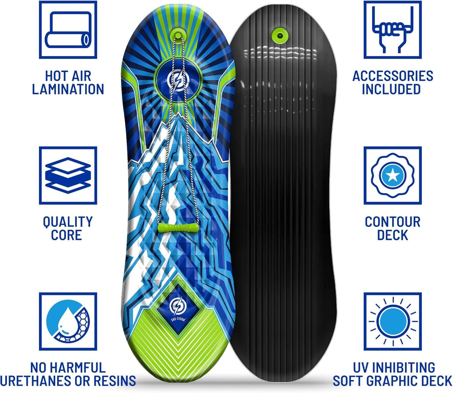 زلاجات سنو ستورم الممتازة المصنوعة من الفوم، عبوة من قطعتين | حبل سحب ومقبض | مقاسات مناسبة للشباب والكبار | تصميم مريح لسطح القدم | طول التصميم 122 سم (48 بوصة)