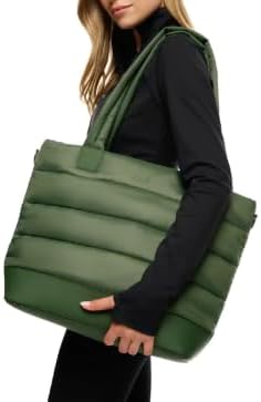 Lolë Puffer Tote Bag – Quilted Lightweight Shoulder & Crossbody Bag with Laptop Pocket, Adjustable Strap & Luggage Strap