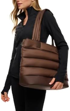 Lolë Puffer Tote Bag – Quilted Lightweight Shoulder & Crossbody Bag with Laptop Pocket, Adjustable Strap & Luggage Strap