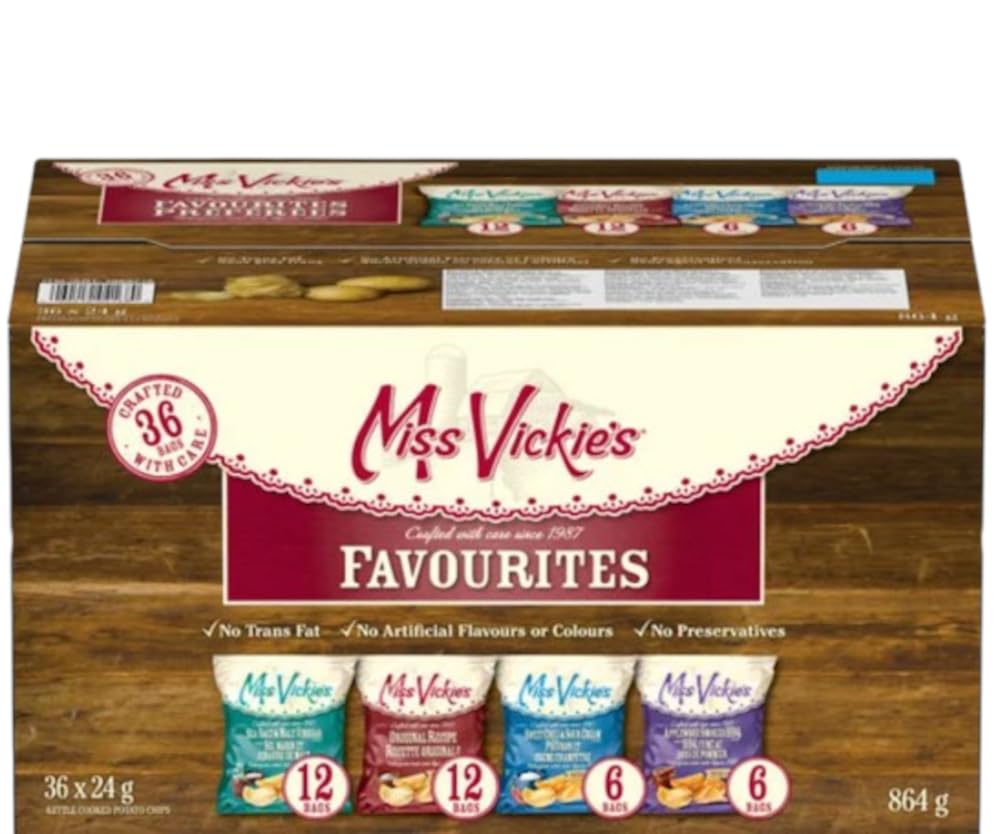 Miss Vickie's Potato Chips Variety Pack, 36 x 24g | 4 Flavours: Original, Sea Salt & Vinegar, Sweet Chili, BBQ