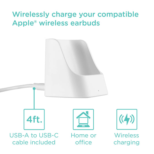 محطة شحن لاسلكي من Cordinate متوافقة مع AirPods و AirPods Pro، شاحن Qi بقوة 5 واط، مؤشر ضوئي للحالة، مثالية للمنزل أو المكتب، كابل USB-A إلى USB-C بطول 1.2 متر، أبيض، 58616