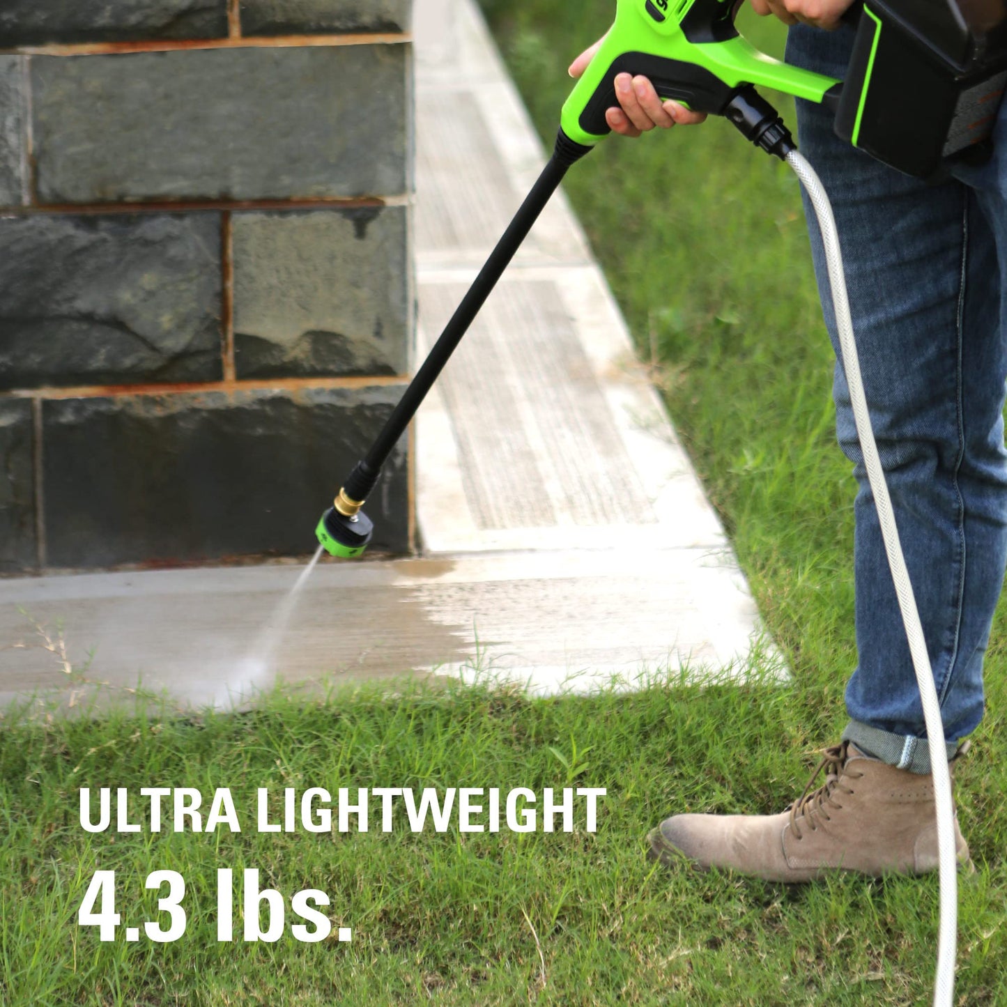 Greenworks 24V Cordless Power Cleaner, 600 PSI 0.8 GPM | 2 × 2Ah Batteries, Charger & Microfiber Wash Glove Included
