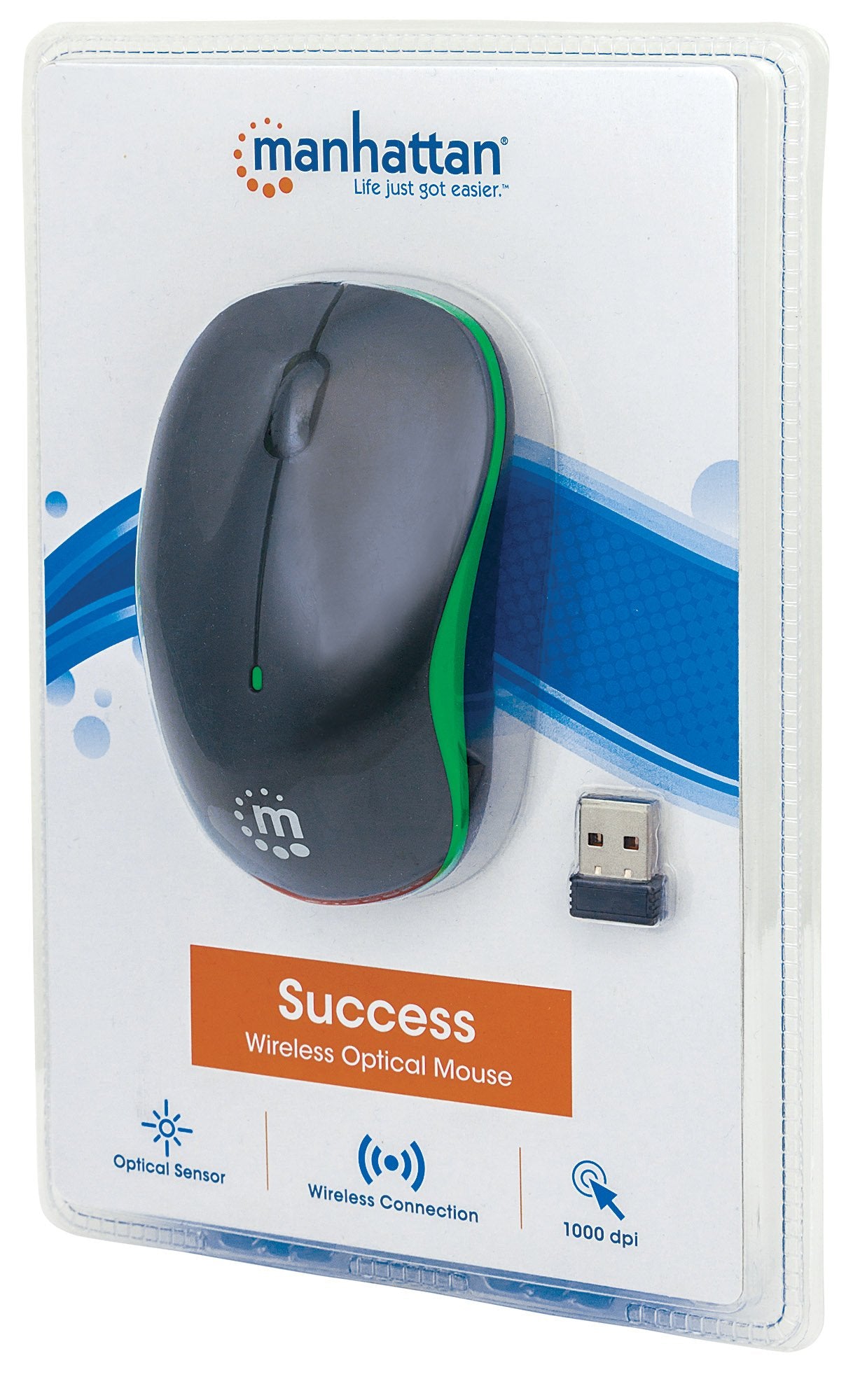 Manhattan Success Wireless Optical Mouse | 2.4GHz USB Receiver, 10m Range, Ergonomic Design | Model 179393