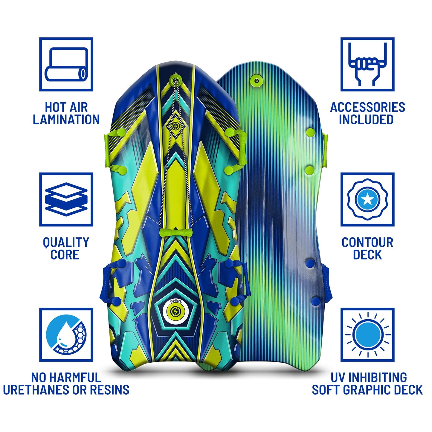 Sno-Storm Premium Foam Sno-Storm Snow Sled | Superior Foam Recreational Snow sled | Tow Rope and Handles | Sized for Youth and Adults | Contoured Deck Design | 50in-127cm Design Length