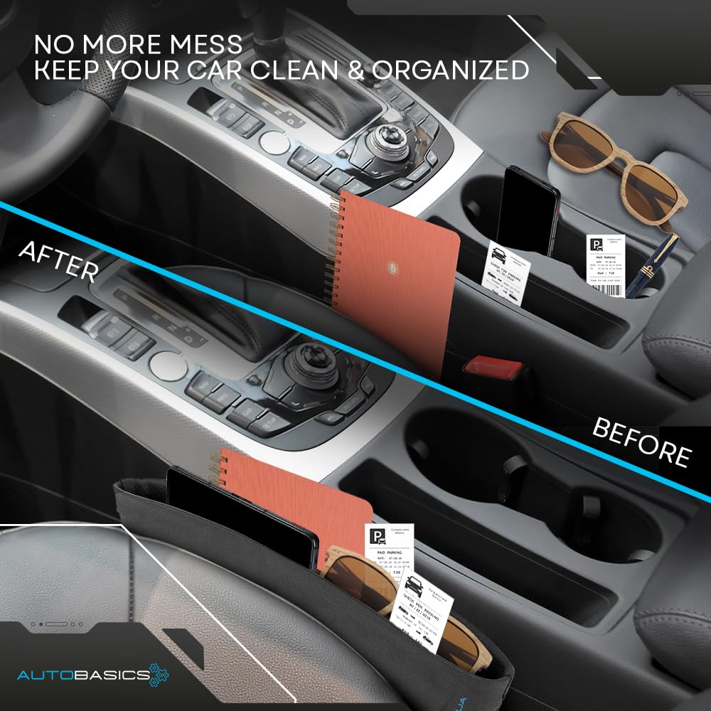 AutoBasics Car Seat Gap Filler Organizer 2-Pack - Universal Fit Storage for Cars, SUVs & Trucks