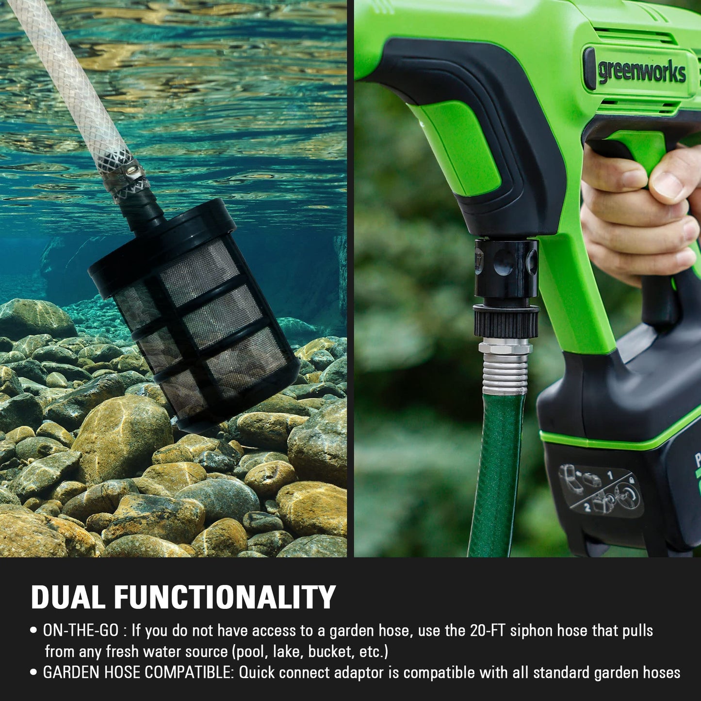 Greenworks 24V Cordless Power Cleaner, 600 PSI 0.8 GPM | 2 × 2Ah Batteries, Charger & Microfiber Wash Glove Included