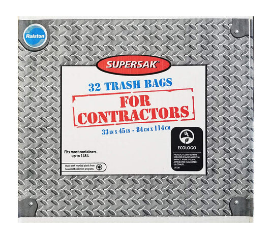 Ralston Contractor Trash Bags 32-Count - 33"x45" Heavy Duty Oversize Garbage Bags