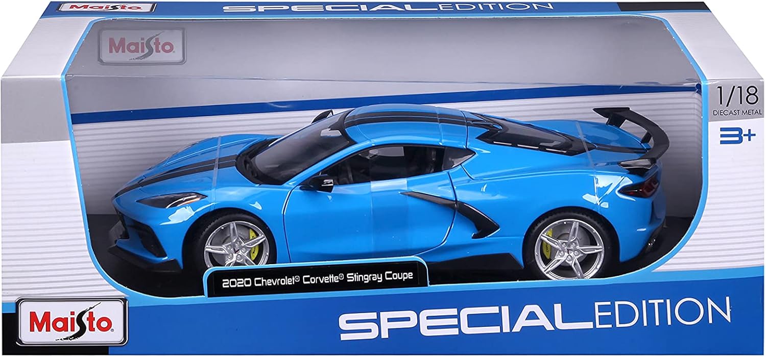 2020 Chevrolet Corvette Blue sports car model in a Maisto Special Edition packaging