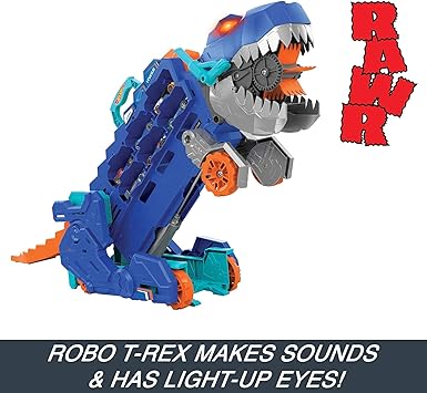 Toy robot T-Rex with sound and light-up eyes on a white background