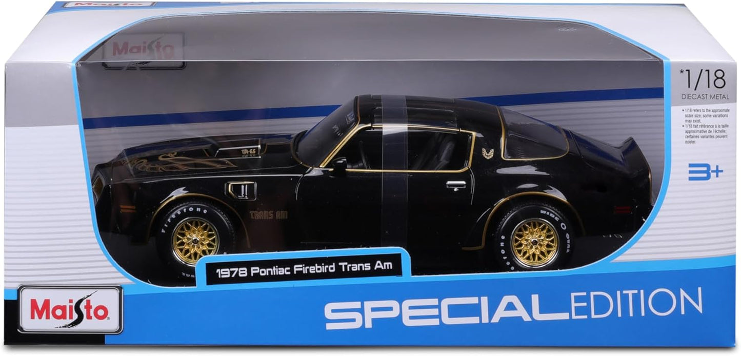 Maisto 1:18 SE 1978 Pontiac Firebird Trans Am Black & Gold Rear Edition – Diecast Model Car (Special Edition Classic American Muscle)