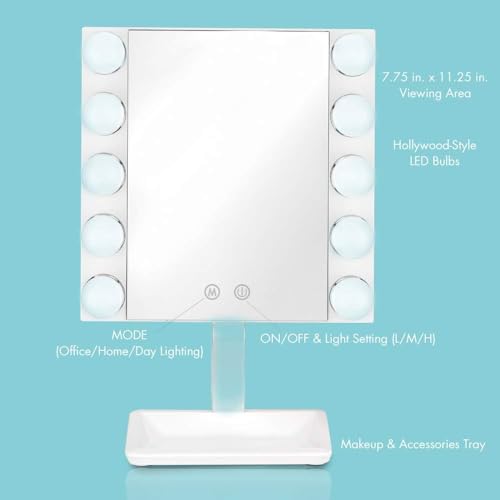 Conair True Glow Hollywood LED Vanity Mirror – 10X Magnification, 3 Light Settings, Touch Control