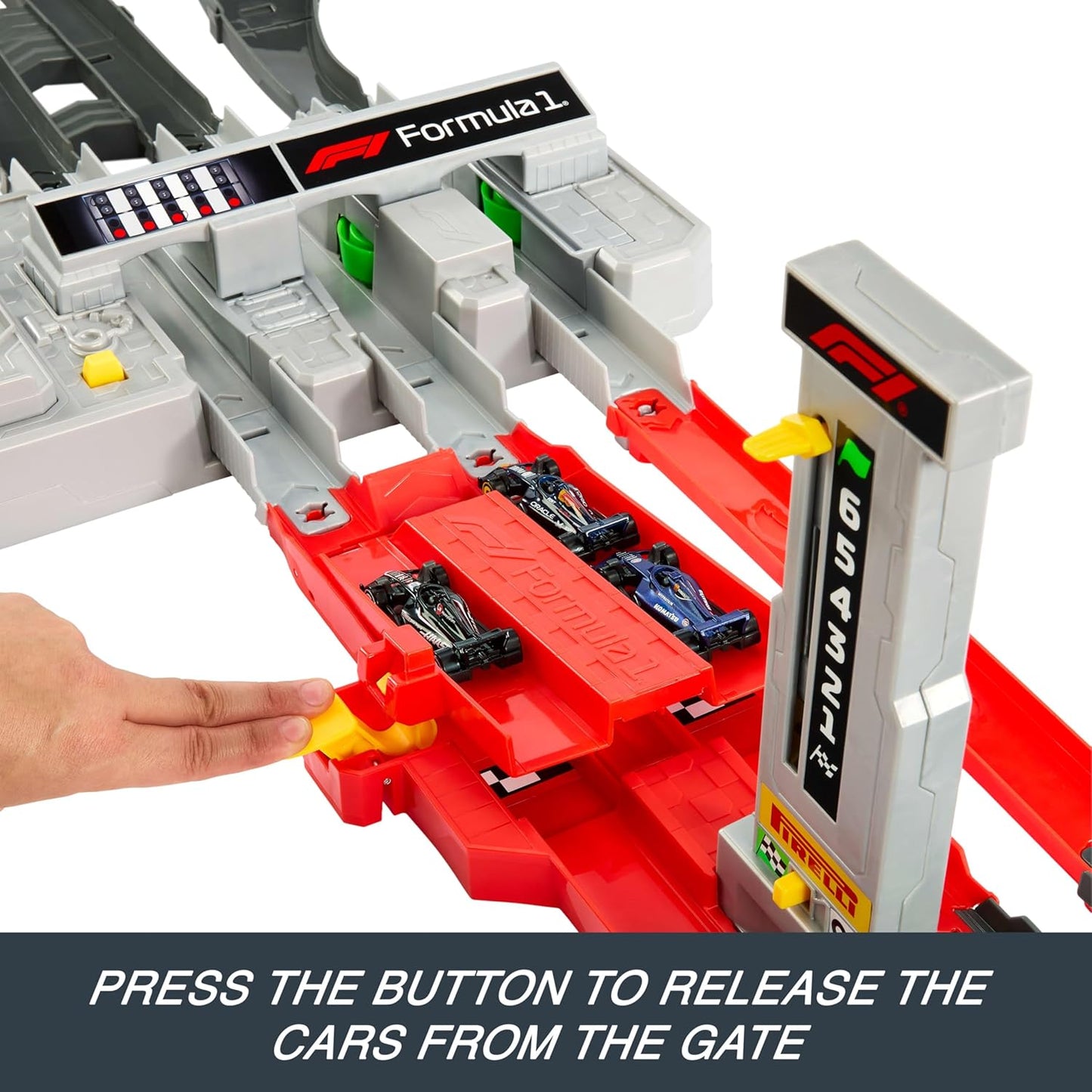 Hot Wheels Racing Formula 1 Grand Prix Circuit Track Set – 3 Die-Cast F1 Cars, Dual Race Modes & Booster Playset