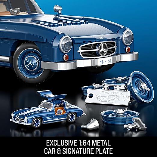 Mattel Brick Shop Hot Wheels Mercedes-Benz 300 SL 1:12 Building Set – 1600 Pieces | Premium Adult Collector Model