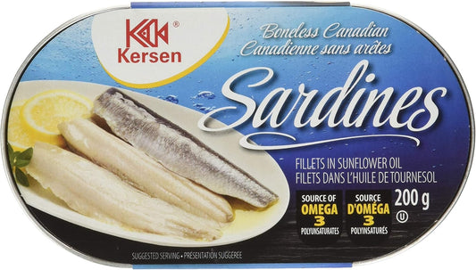 Kersen Boneless Canadian Sardine Fillets in Sunflower Oil, 8 x 200g (1.6 kg) | Kosher, High Protein, Ready to Eat