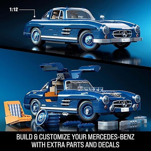 Mattel Brick Shop Hot Wheels Mercedes-Benz 300 SL 1:12 Building Set – 1600 Pieces | Premium Adult Collector Model