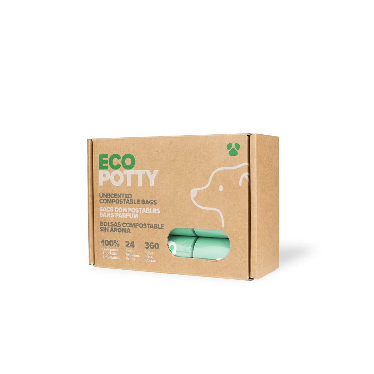 EcoPotty Unscented Compostable Dog Poop Bags | Leak-Proof & Biodegradable | Eco-Friendly Pet Waste Bags