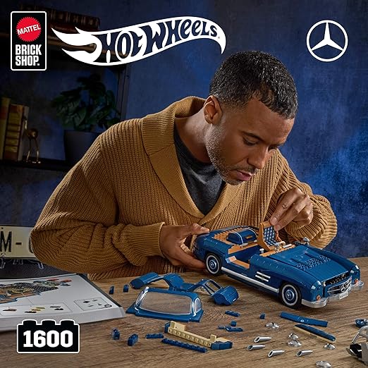 Mattel Brick Shop Hot Wheels Mercedes-Benz 300 SL 1:12 Building Set – 1600 Pieces | Premium Adult Collector Model