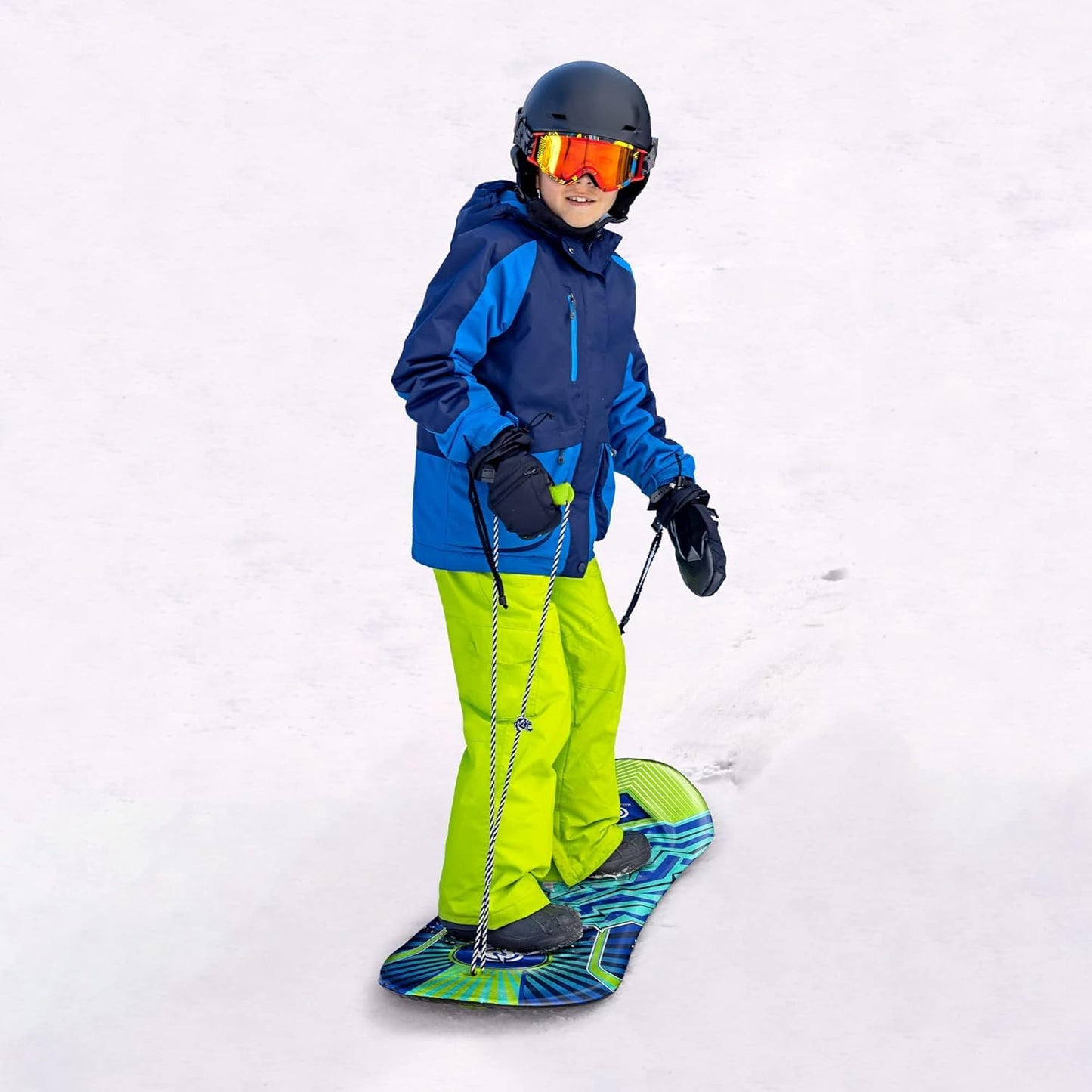 زلاجات سنو ستورم الممتازة المصنوعة من الفوم، عبوة من قطعتين | حبل سحب ومقبض | مقاسات مناسبة للشباب والكبار | تصميم مريح لسطح القدم | طول التصميم 122 سم (48 بوصة)