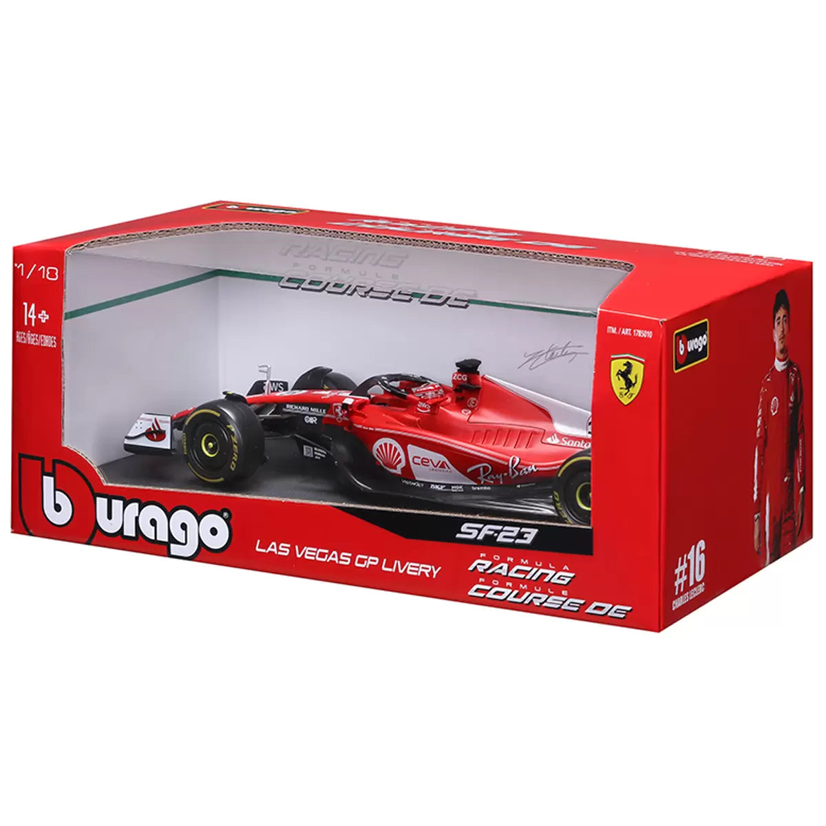 Bburago Ferrari SF-23 #16 Charles Leclerc | Las Vegas GP Livery 2023 | 1:18 Scale Formula 1 Diecast Model Car