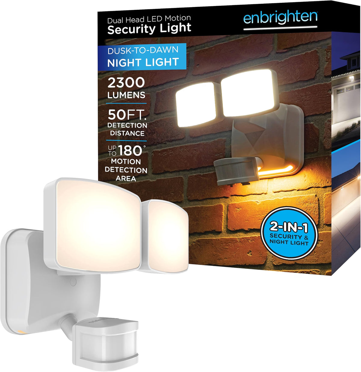 Enbrighten 2-in-1 LED Motion Security Light | 2300 Lumens | 180° Motion Detection | Dusk-to-Dawn Night Light