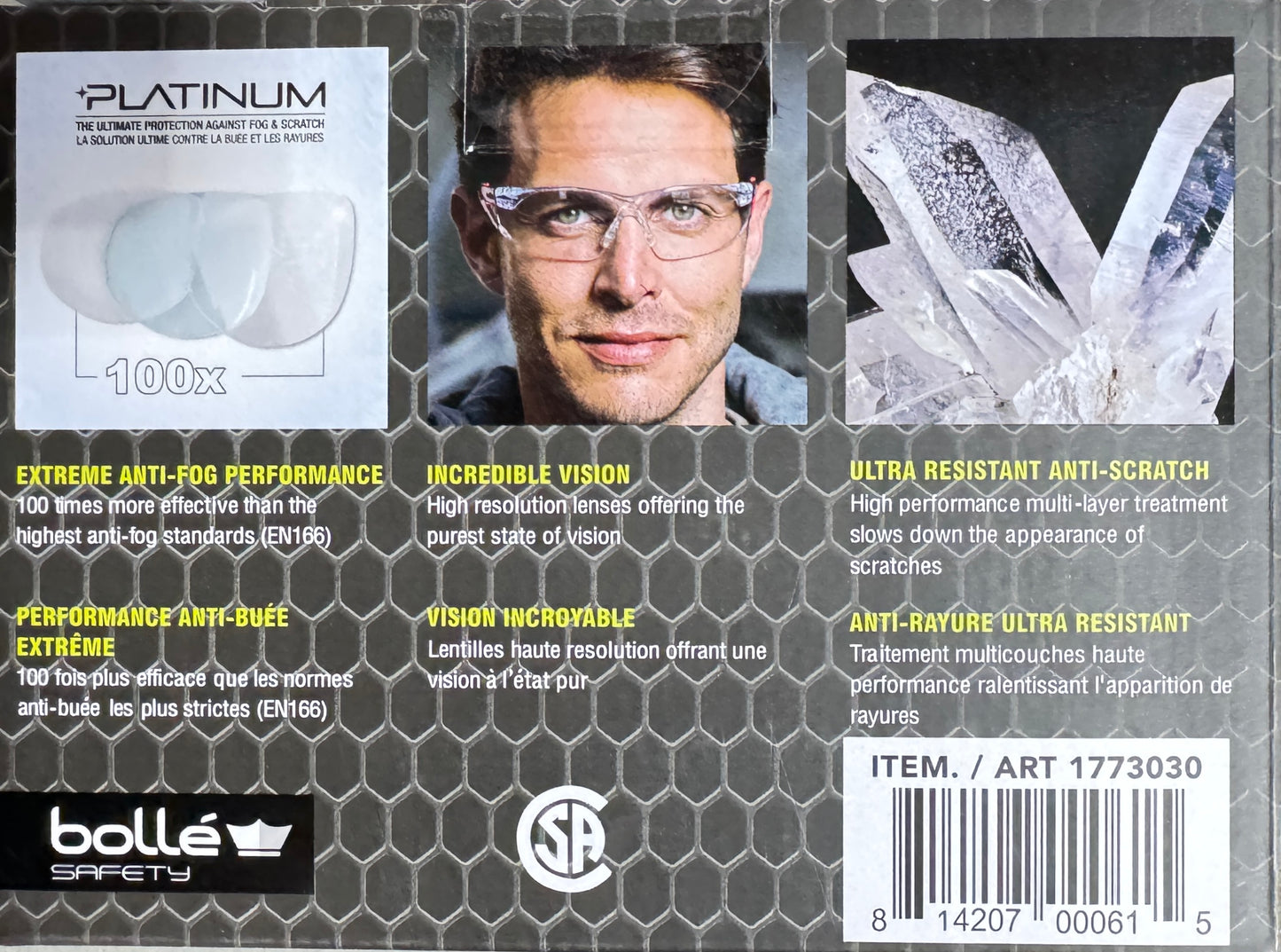 Bollé Safety Eyewear 3-Pack | 2 Clear + 1 Smoke Lens Safety Glasses | Anti-Scratch Wraparound Protection
