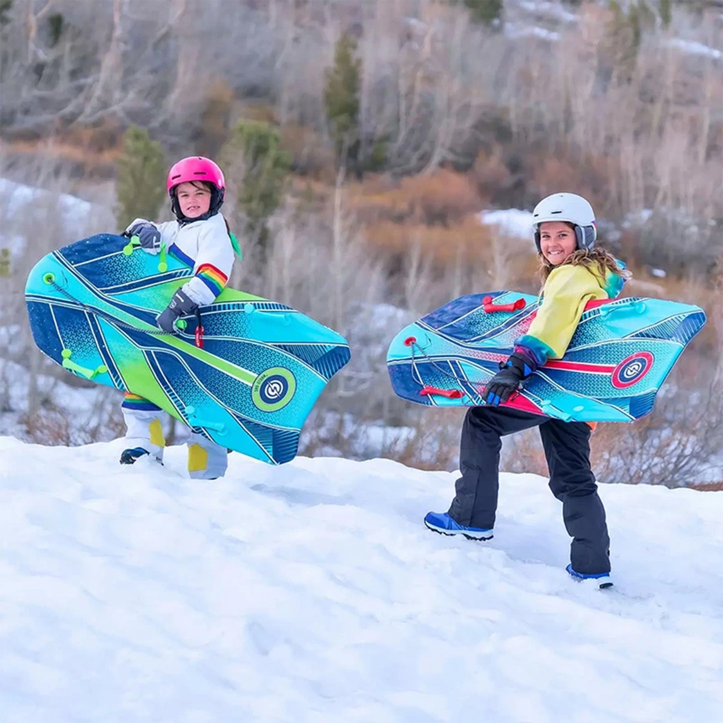 Sno-Storm Premium Foam Snow Sled 2-Pack – 50" Contoured Deck, Tow Rope & Handles – Lightweight Foam Sled for Kids & Adults – Durable Winter Snow Sledding Set