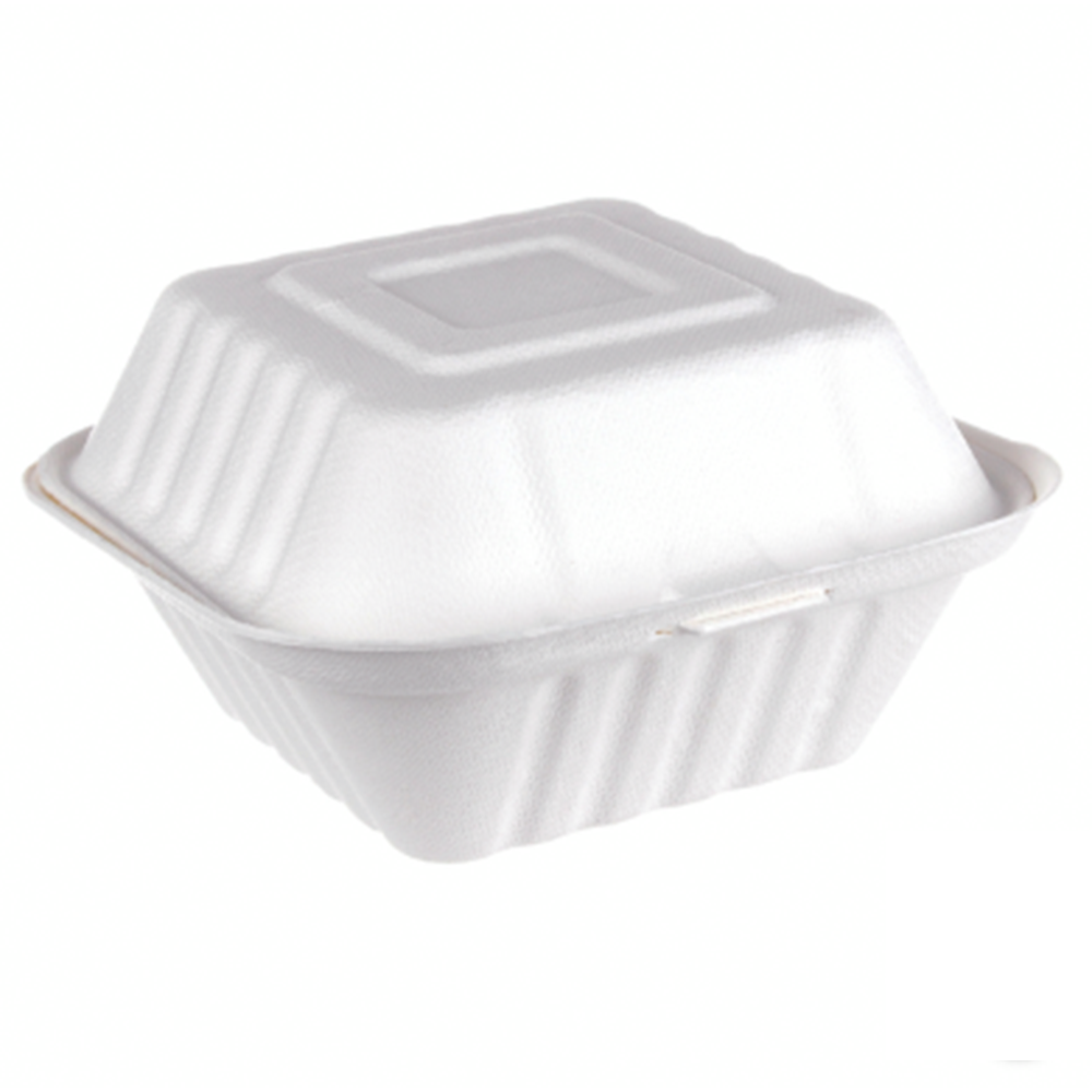 iEco Hinged Bagasse Container 6" × 6" White - Pack of 250