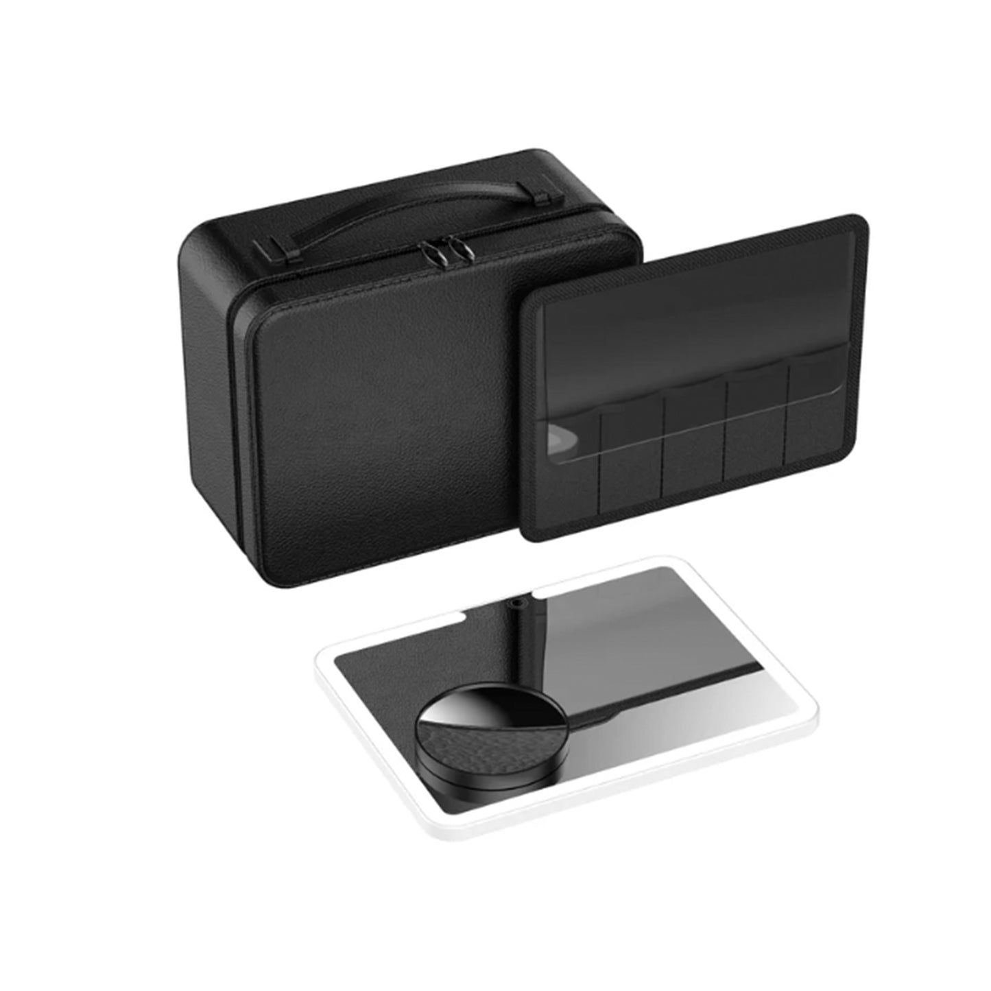 REMI Cordless Travel Makeup Case with Smart LED Mirror | Vegan Leather Organizer, 3-Color Dimming, 10X Mirror, USB-C, Black