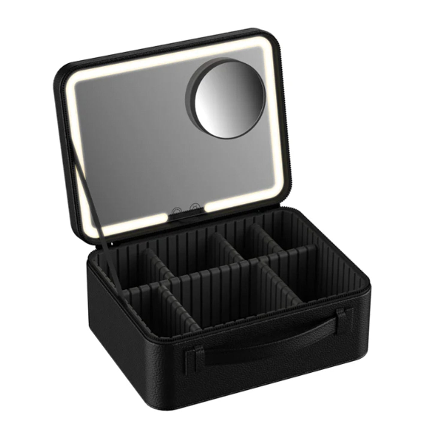 REMI Cordless Travel Makeup Case with Smart LED Mirror | Vegan Leather Organizer, 3-Color Dimming, 10X Mirror, USB-C, Black