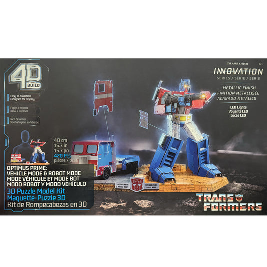 Transformers 4D Build Optimus Prime 3D Puzzle Model Kit – 420-Piece Metallic Finish LED Lights Display Figure (40 cm)