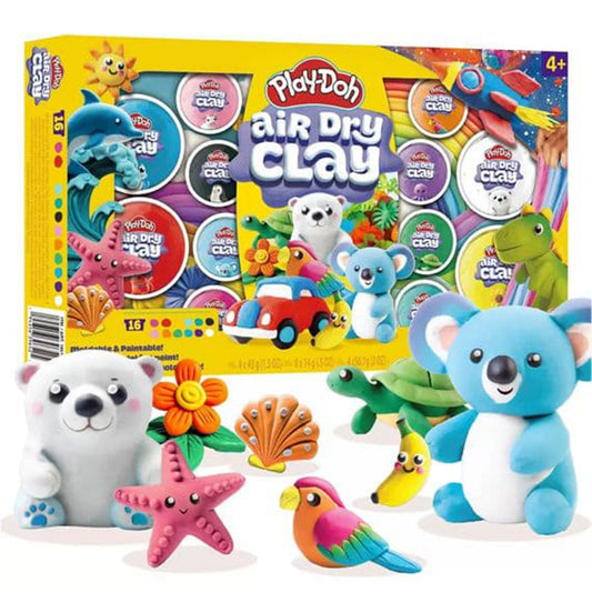 Play-Doh Air-Dry Clay Set – 16 Colours, 14 Tools & Reusable Molding Tray for Kids’ Creative Sculpting