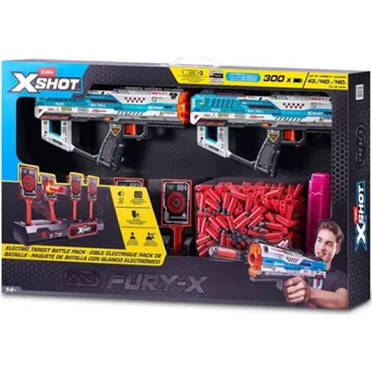 Zuru X-Shot Pro Fury-X Battle Blaster 2-Pack – Foam Dart Blaster Set with Electronic Target & 300 Darts