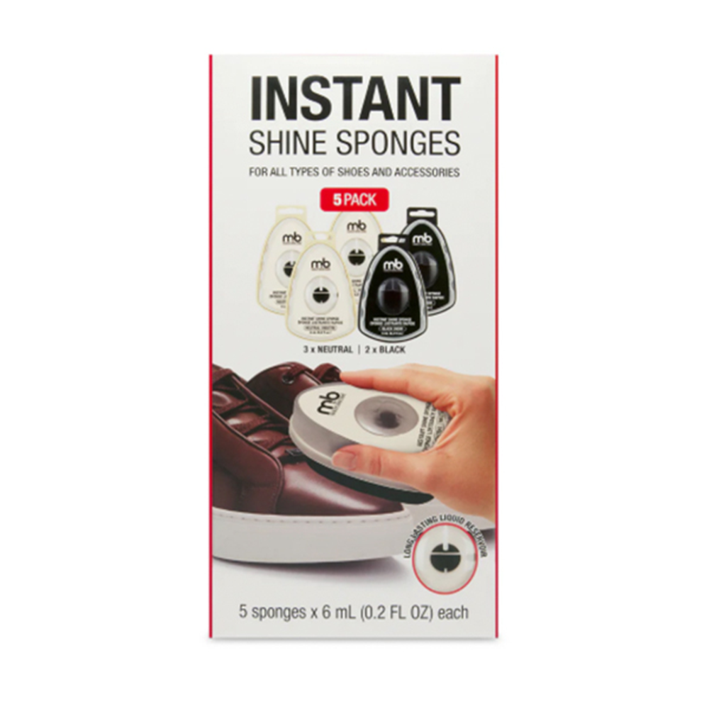 مجموعة إسفنجات تلميع الأحذية الفورية من إم آند بي (5 قطع) - 3 إسفنجات محايدة و2 سوداء لتلميع الأحذية بلمعان يدوم طويلاً