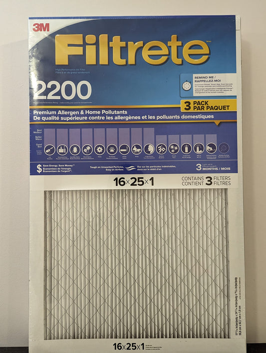 فلاتر هواء Filtrete، MPR 2200، 16 × 25 × 1 بوصة، عبوة من 3 فلاتر