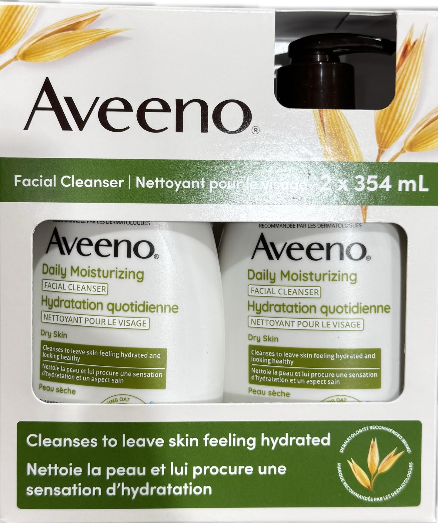 Aveeno Feuchtigkeitsspendendes Gesichtswaschgel für die tägliche Anwendung – 2 × 354 ml | Sanftes Gel-Reinigungsgel für trockene, empfindliche Haut mit gentechnikfreiem Hafer, ohne Duftstoffe und Parabene