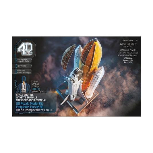 4D Build Architect Series Space Shuttle 3D Model Kit with LED Lights – 346-Piece Puzzle Building Set for Adults & Teens (Ages 12+)