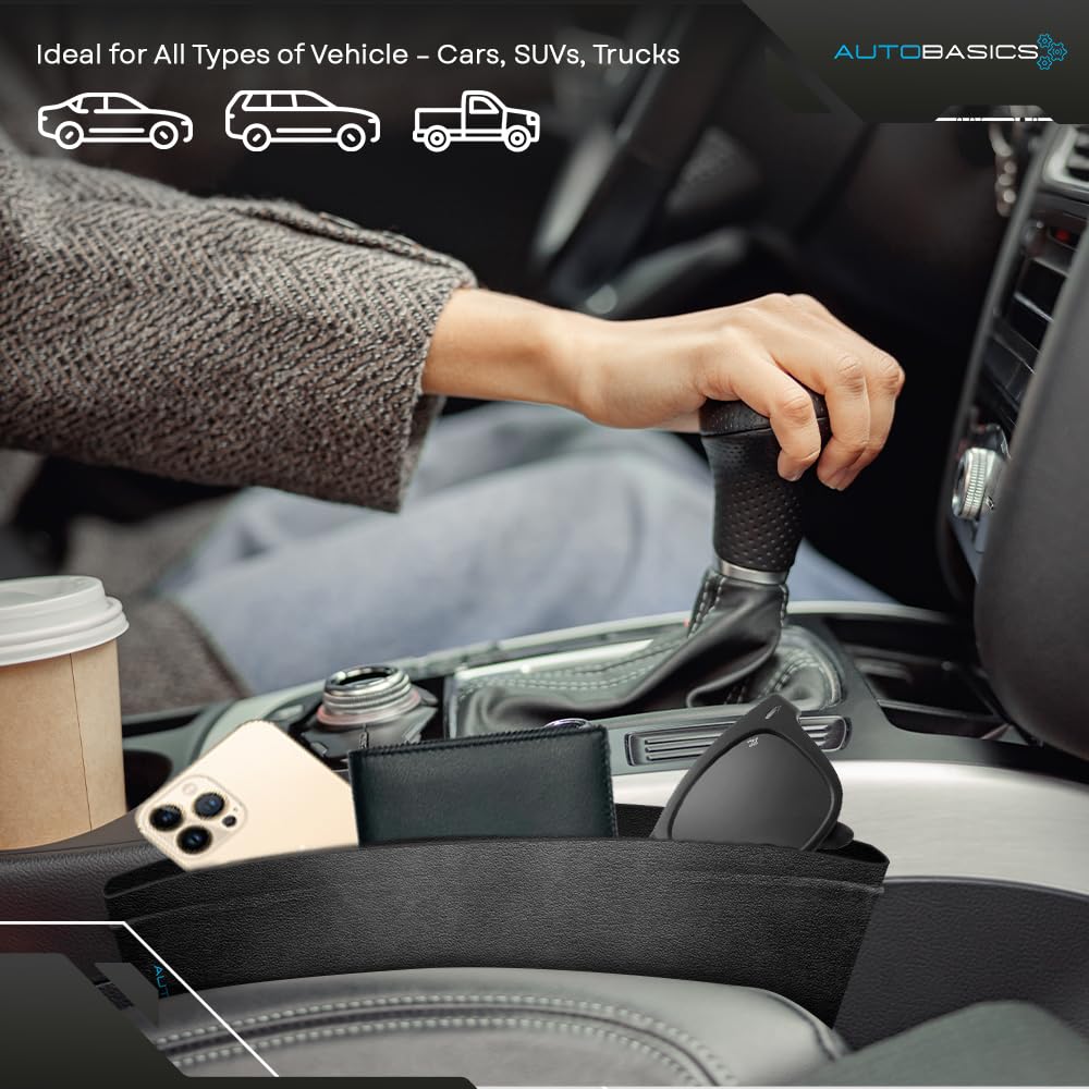 AutoBasics Car Seat Gap Filler Organizer 2-Pack - Universal Fit Storage for Cars, SUVs & Trucks