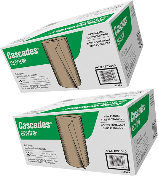 Cascades Brown Paper Towel Rolls 24-Pack - Commercial Hand Towel Rolls Eco-Friendly